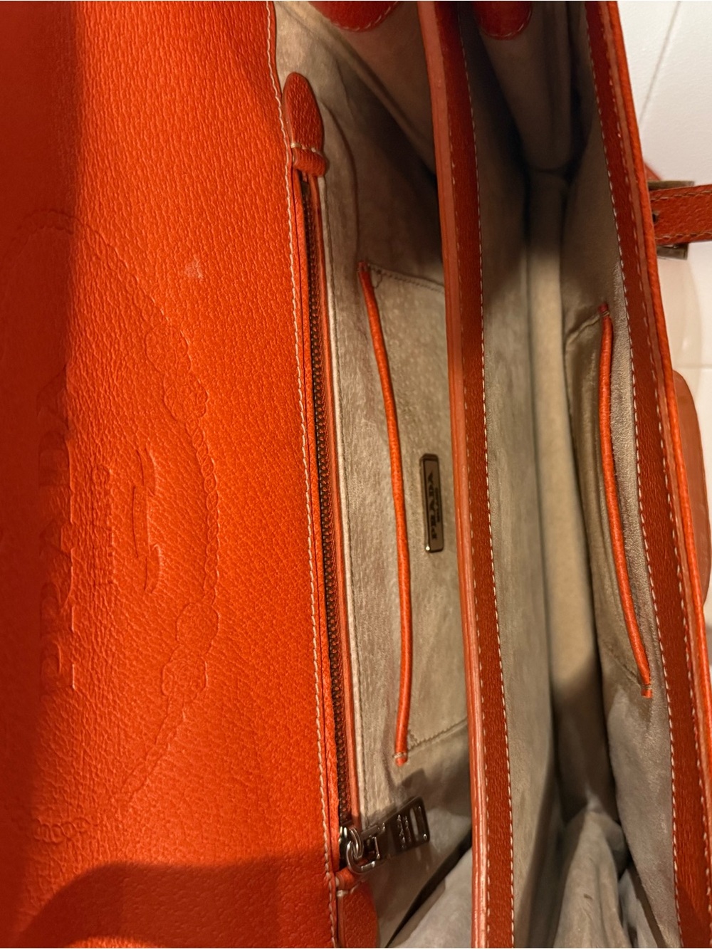 Prada Orange Double-Strap Leather Shoulder Bag - Vintage - Picture 8 of 13